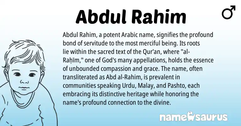 Infographic about Abdul Rahim name meaning, Abdul Rahim is a name from Urdu, Arabic, Pashto, Malay origin(s).